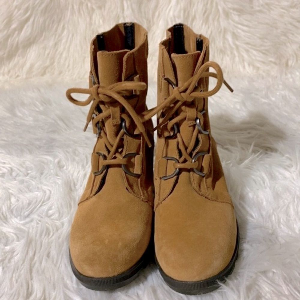 SOREL Joan Of Artic metallic & reg suede hidden wedge laceup bootie women’s sz 5 - Picture 3 of 11